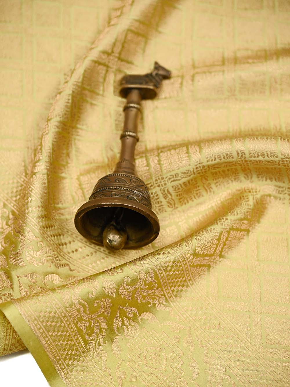 Lime Yellow Satin Brocade Handloom Banarasi Saree - Sacred Weaves