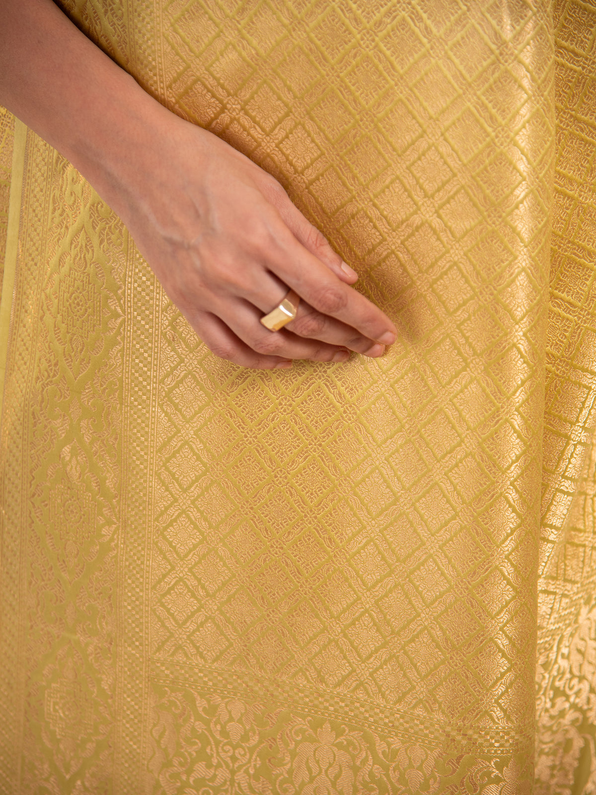 Lime Yellow Satin Brocade Handloom Banarasi Saree - Sacred Weaves