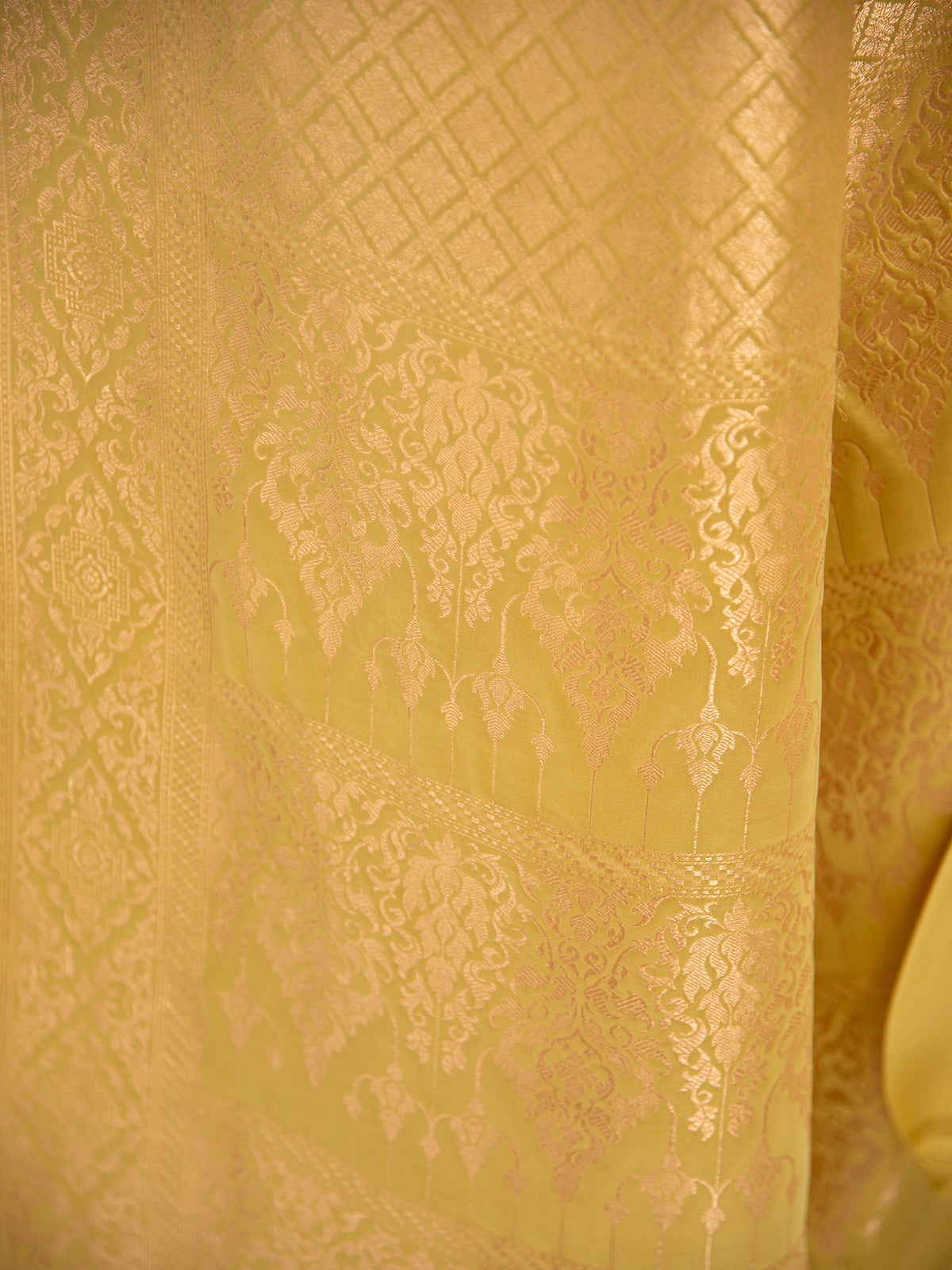 Lime Yellow Satin Brocade Handloom Banarasi Saree - Sacred Weaves