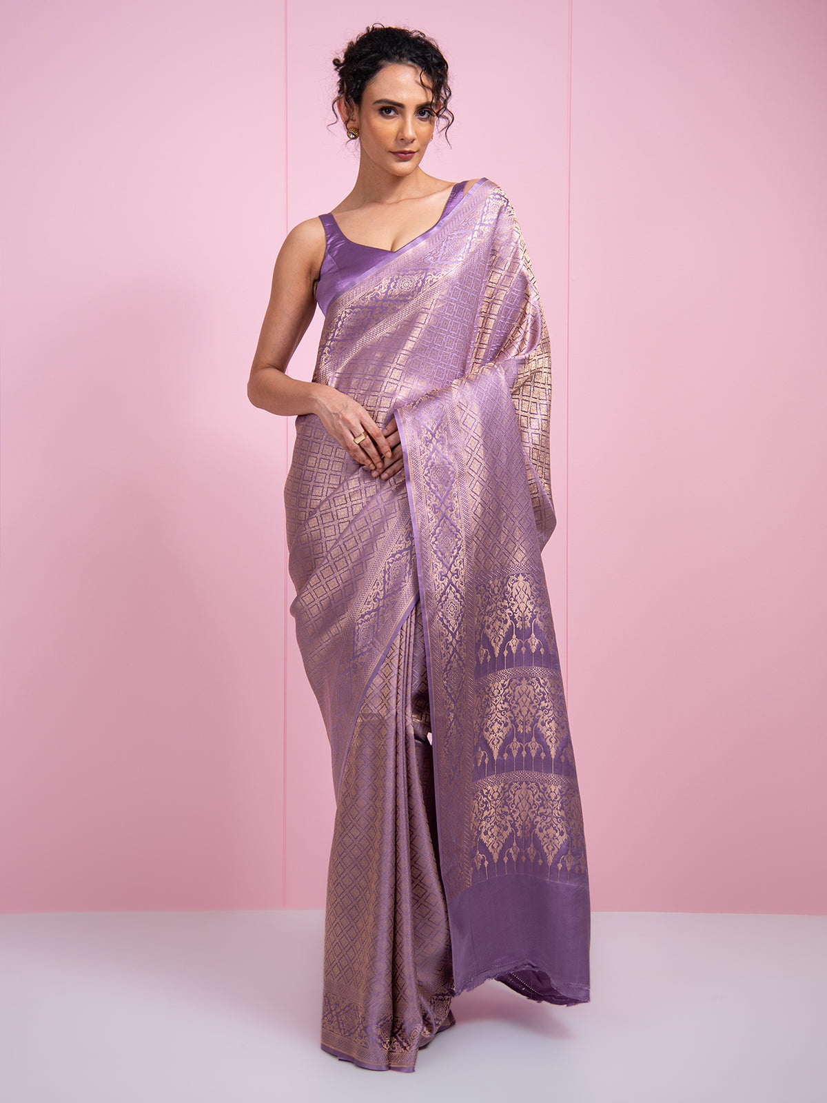 Pastel Purple Satin Brocade Handloom Banarasi Saree