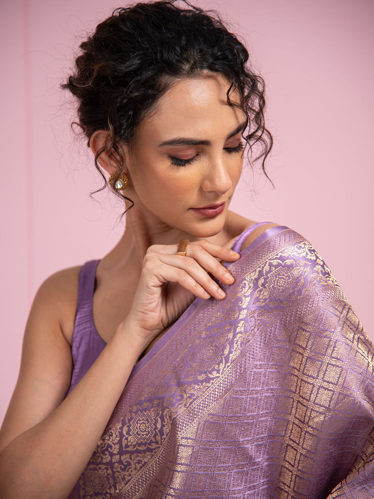 Pastel Purple Satin Brocade Handloom Banarasi Saree