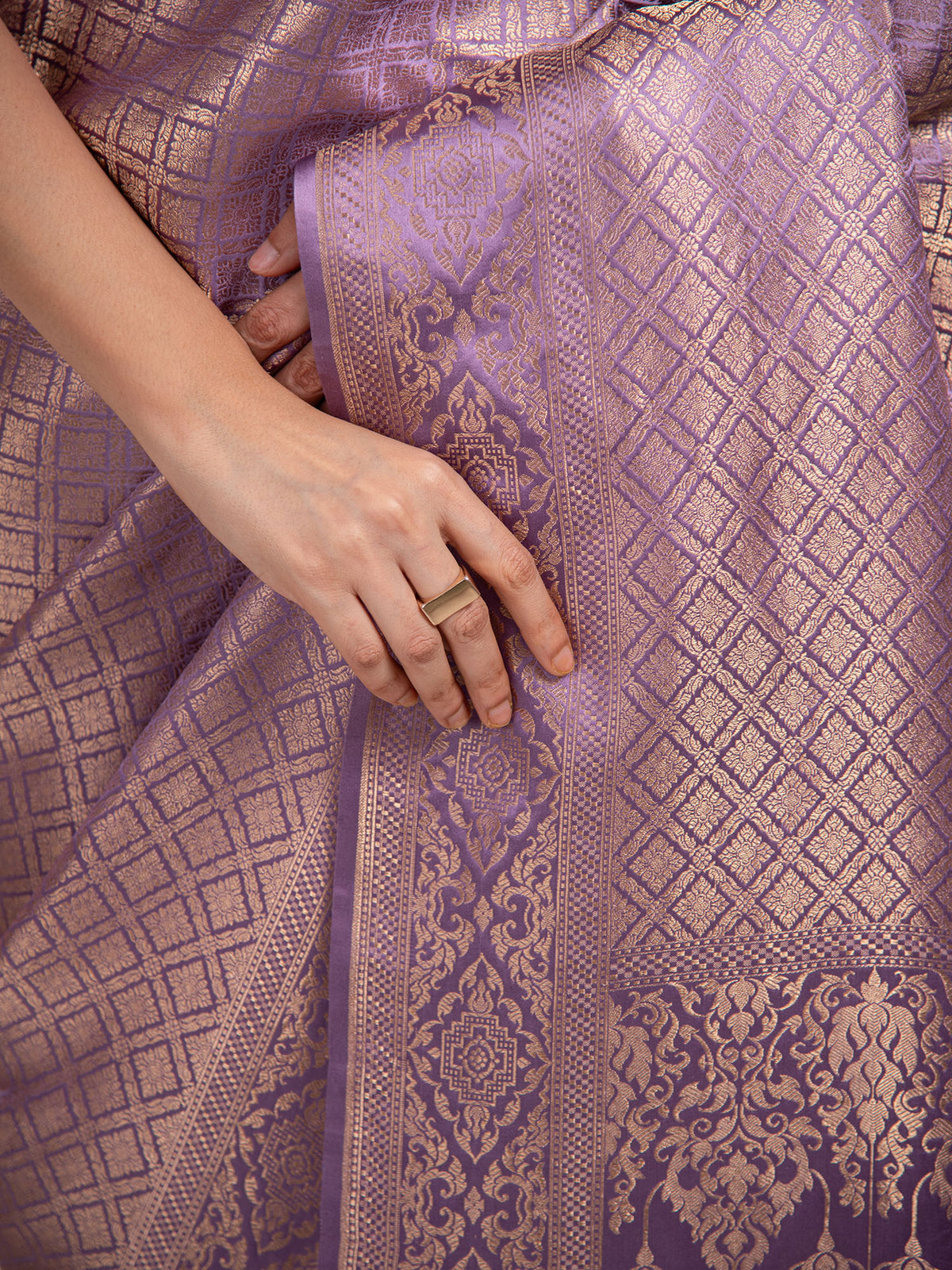 Pastel Purple Satin Brocade Handloom Banarasi Saree