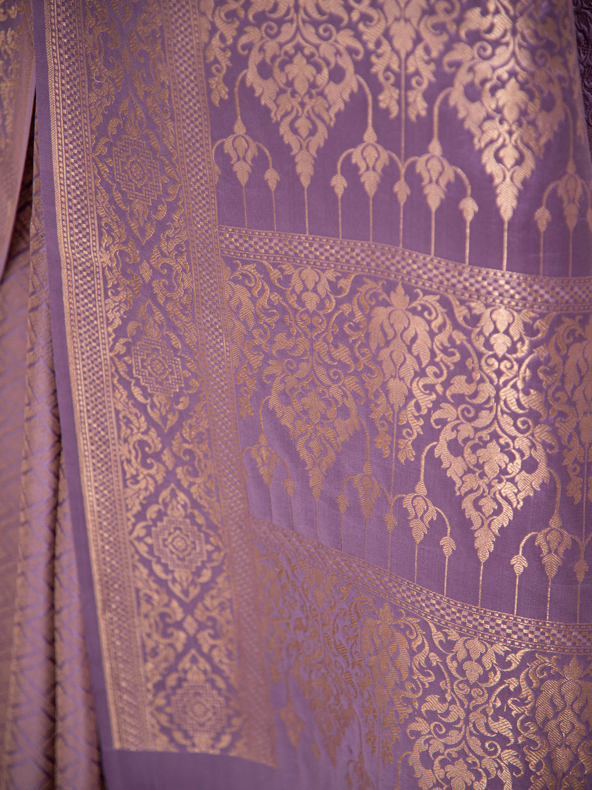 Pastel Purple Satin Brocade Handloom Banarasi Saree