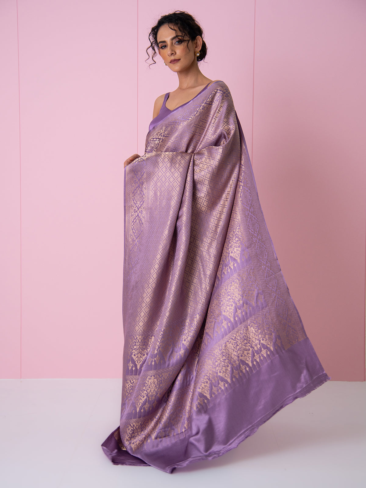 Pastel Purple Satin Brocade Handloom Banarasi Saree