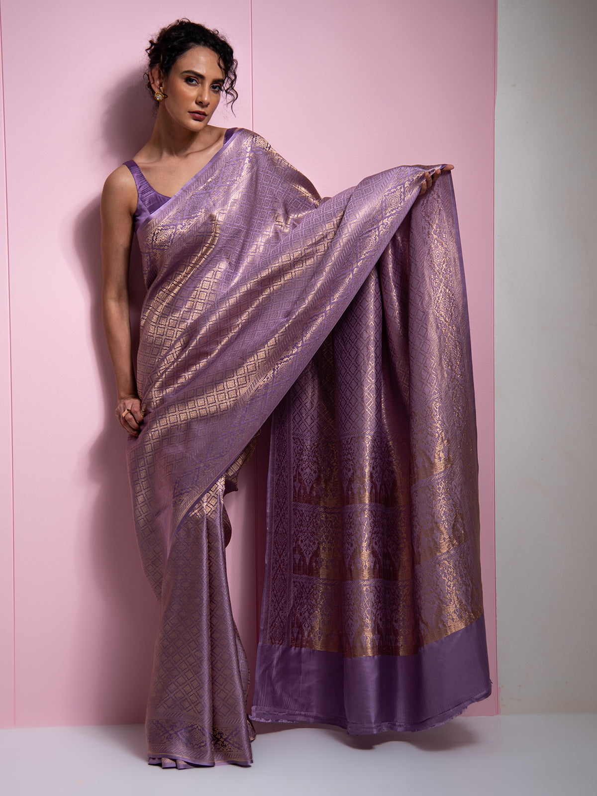 Pastel Purple Satin Brocade Handloom Banarasi Saree