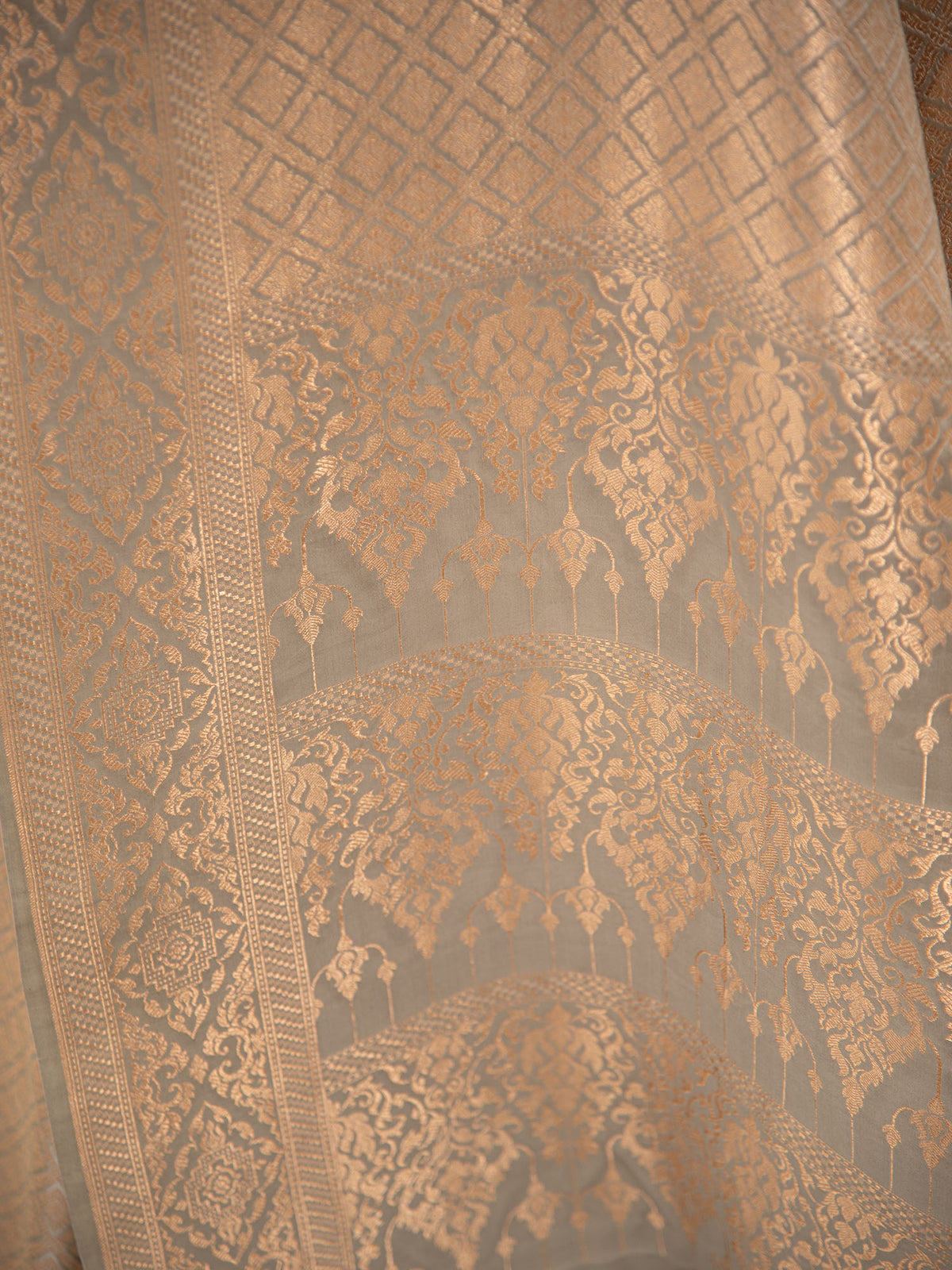 Grey Satin Brocade Handloom Banarasi Saree - Sacred Weaves