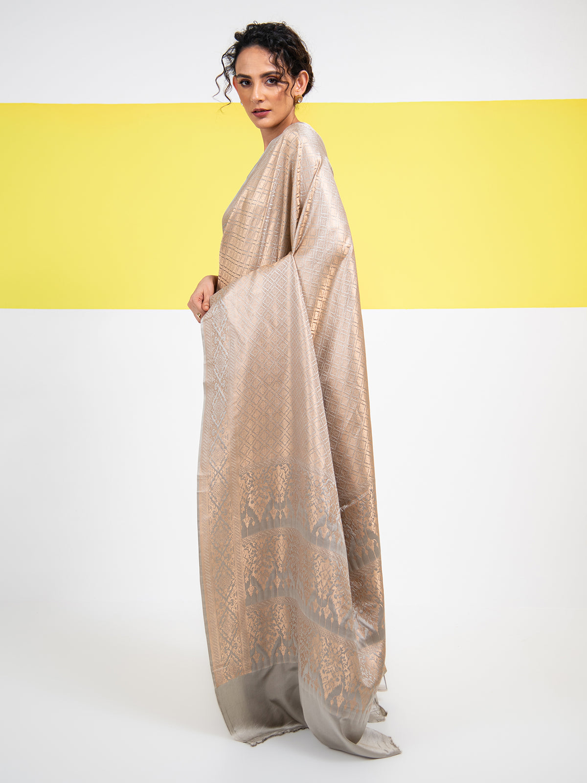 Grey Satin Brocade Handloom Banarasi Saree - Sacred Weaves