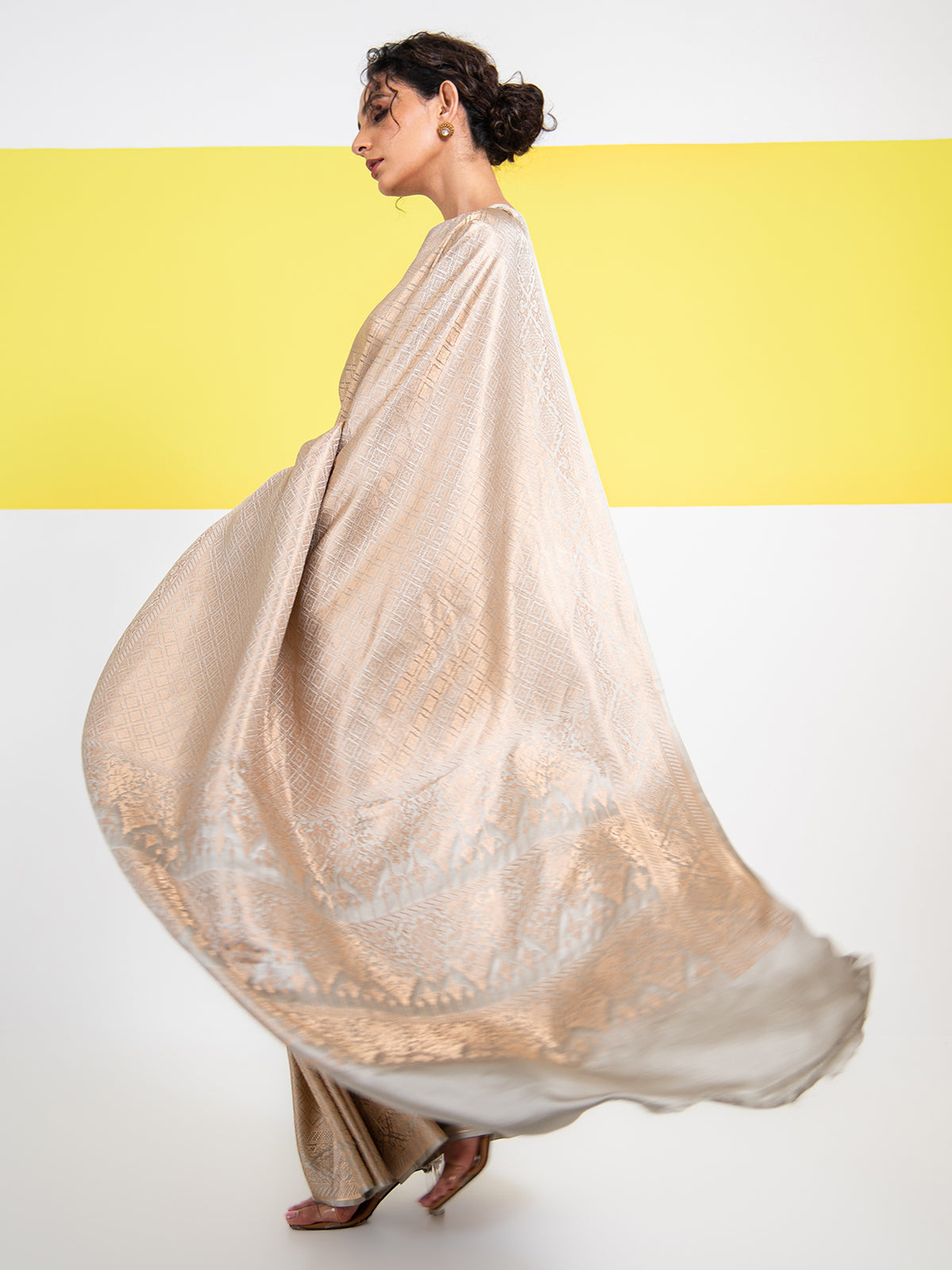Grey Satin Brocade Handloom Banarasi Saree - Sacred Weaves