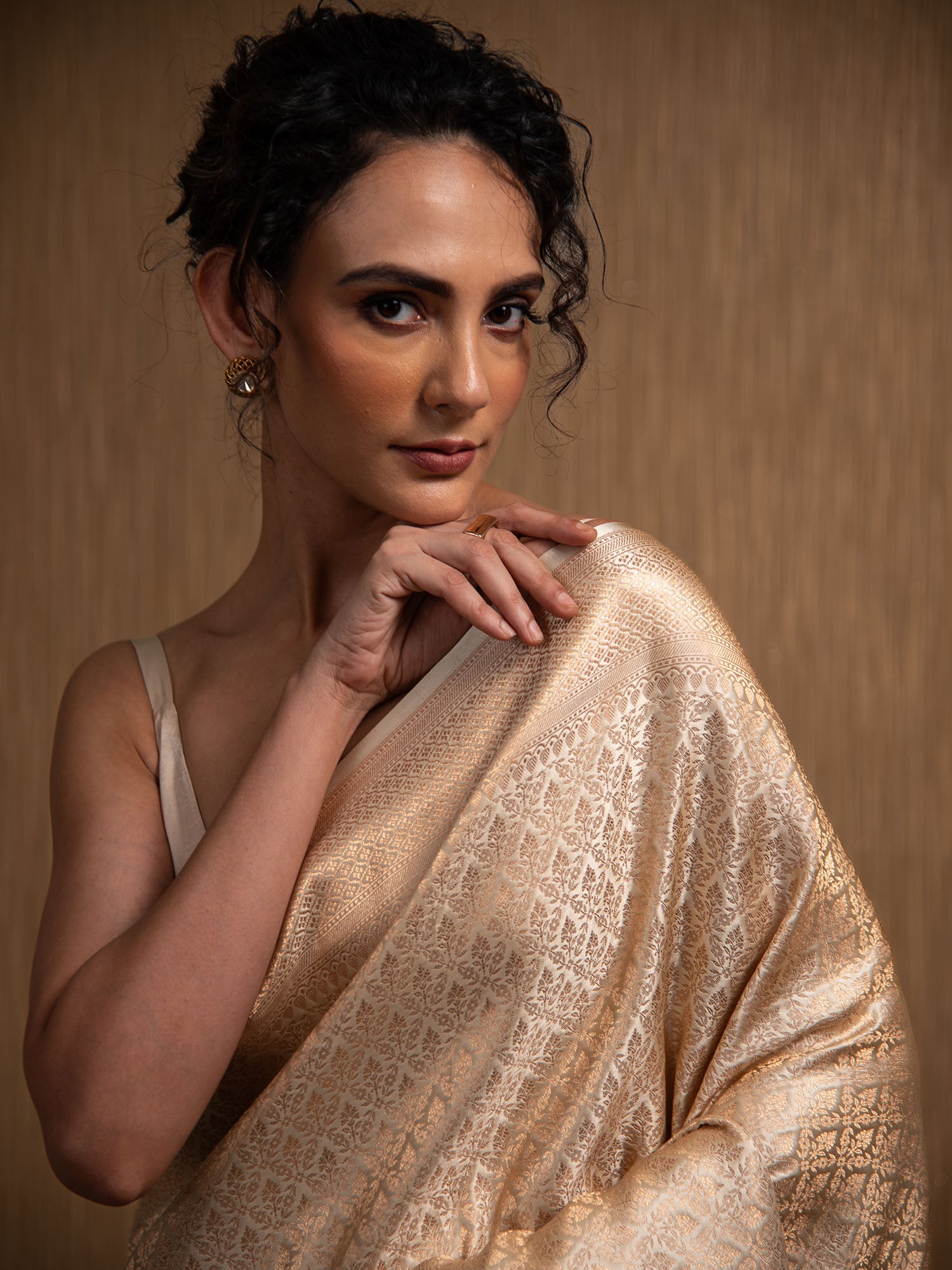 Cream Satin Brocade Handloom Banarasi Saree - Sacred Weaves