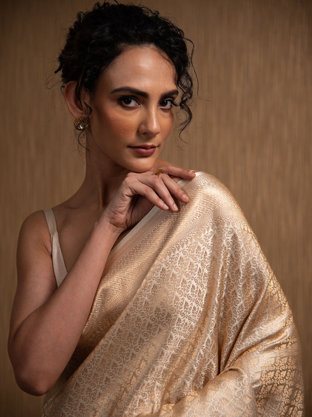 Cream Satin Brocade Handloom Banarasi Saree - Sacred Weaves