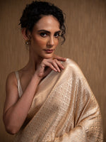 Cream Satin Brocade Handloom Banarasi Saree - Sacred Weaves