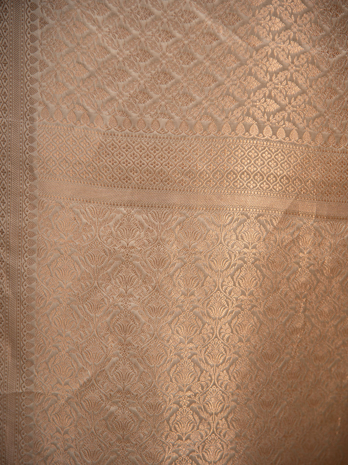 Cream Satin Brocade Handloom Banarasi Saree - Sacred Weaves