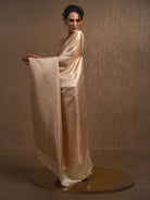 Cream Satin Brocade Handloom Banarasi Saree - Sacred Weaves