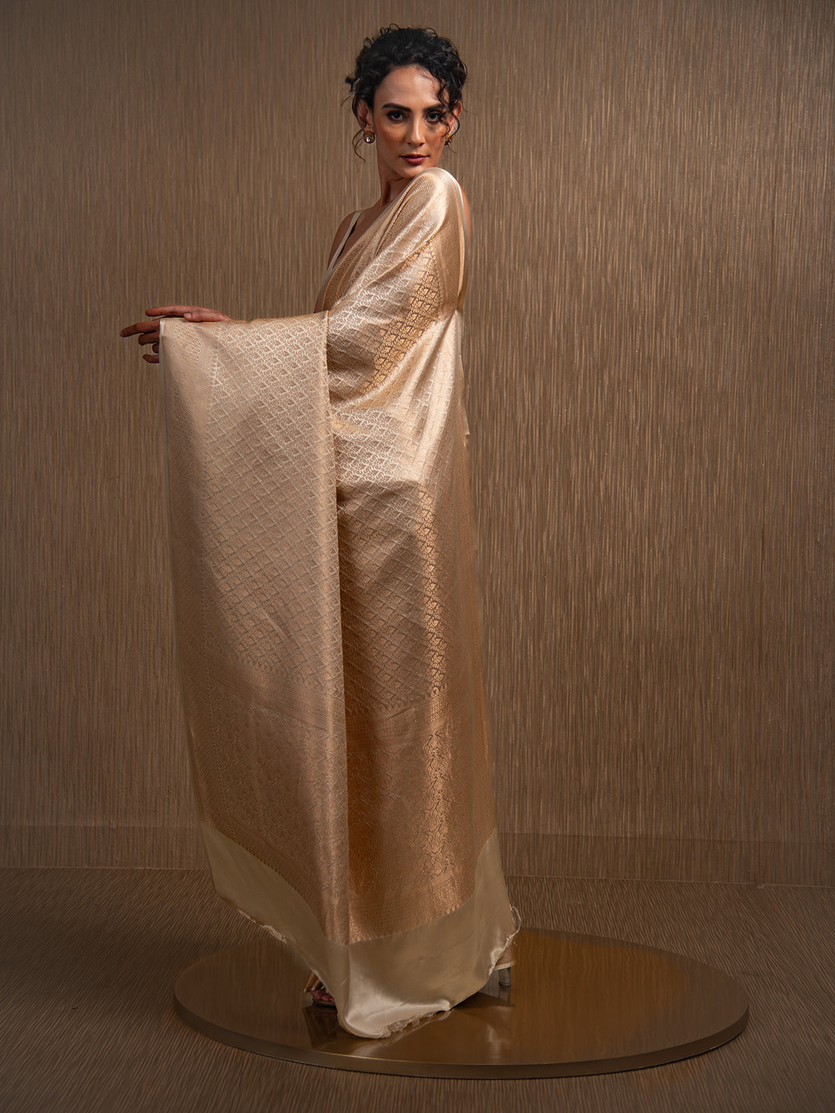 Cream Satin Brocade Handloom Banarasi Saree - Sacred Weaves
