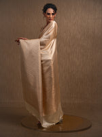 Cream Satin Brocade Handloom Banarasi Saree - Sacred Weaves