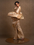 Cream Satin Brocade Handloom Banarasi Saree - Sacred Weaves