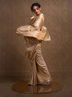 Cream Satin Brocade Handloom Banarasi Saree - Sacred Weaves