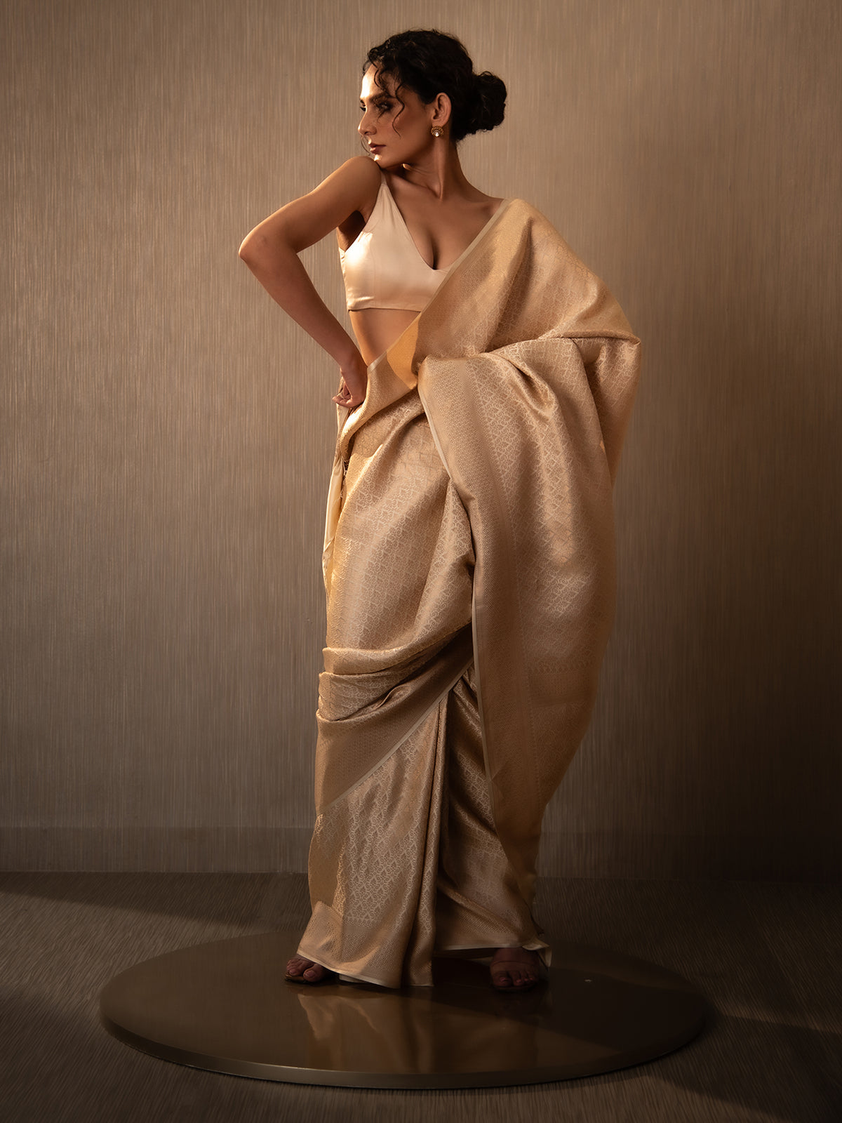 Cream Satin Brocade Handloom Banarasi Saree - Sacred Weaves