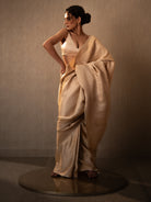 Cream Satin Brocade Handloom Banarasi Saree - Sacred Weaves