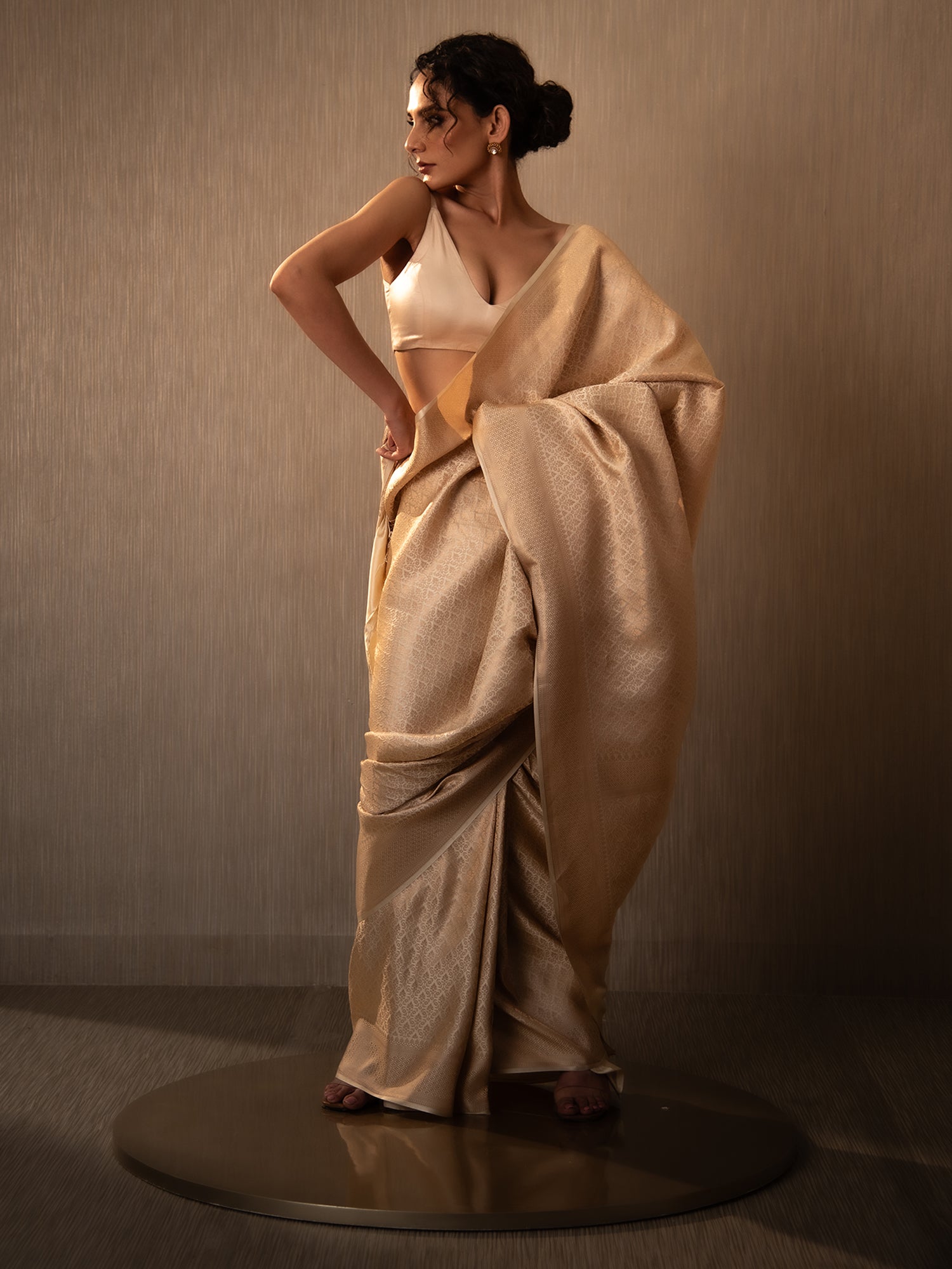 Cream Satin Brocade Handloom Banarasi Saree - Sacred Weaves