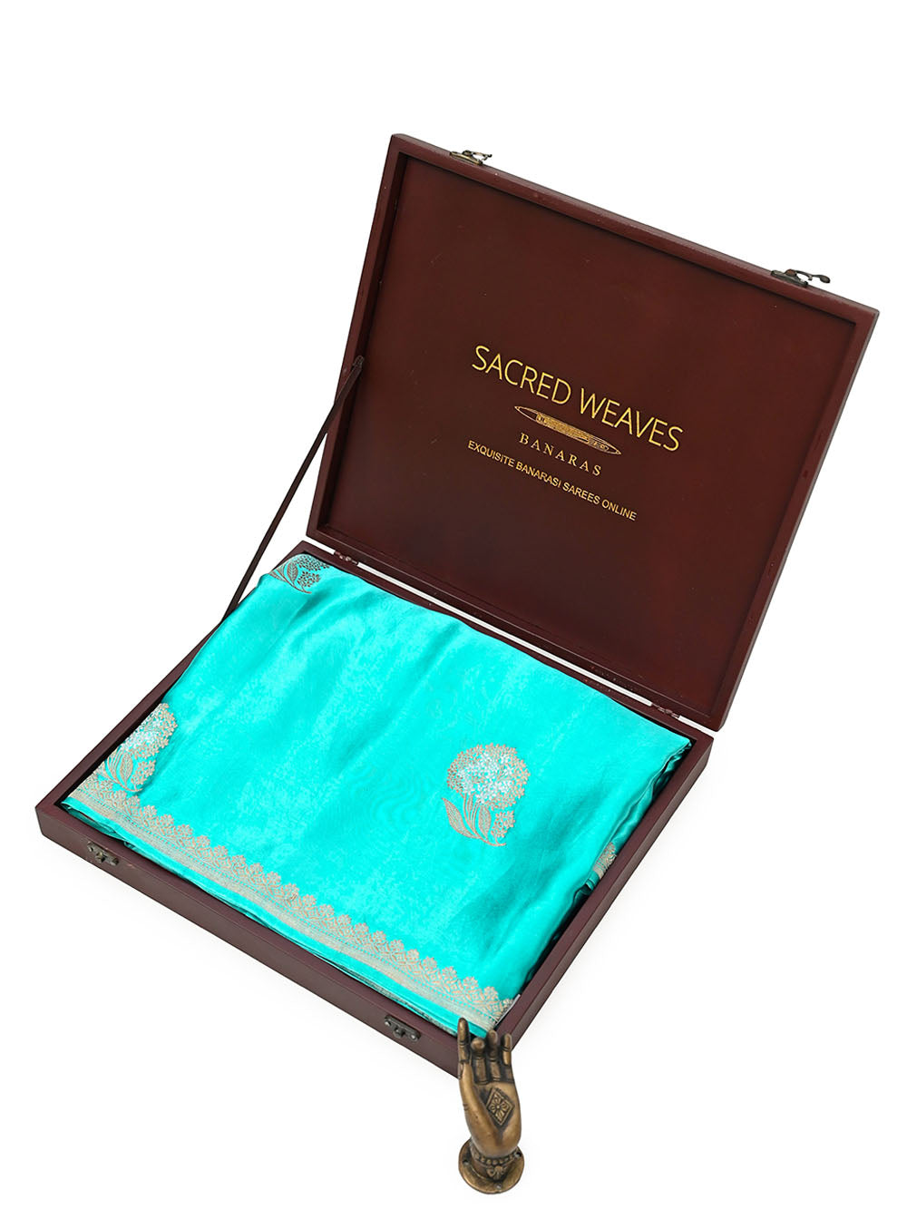 Aqua Blue Sona Roopa Boota Satin Silk Handloom Banarasi Saree - Sacred Weaves