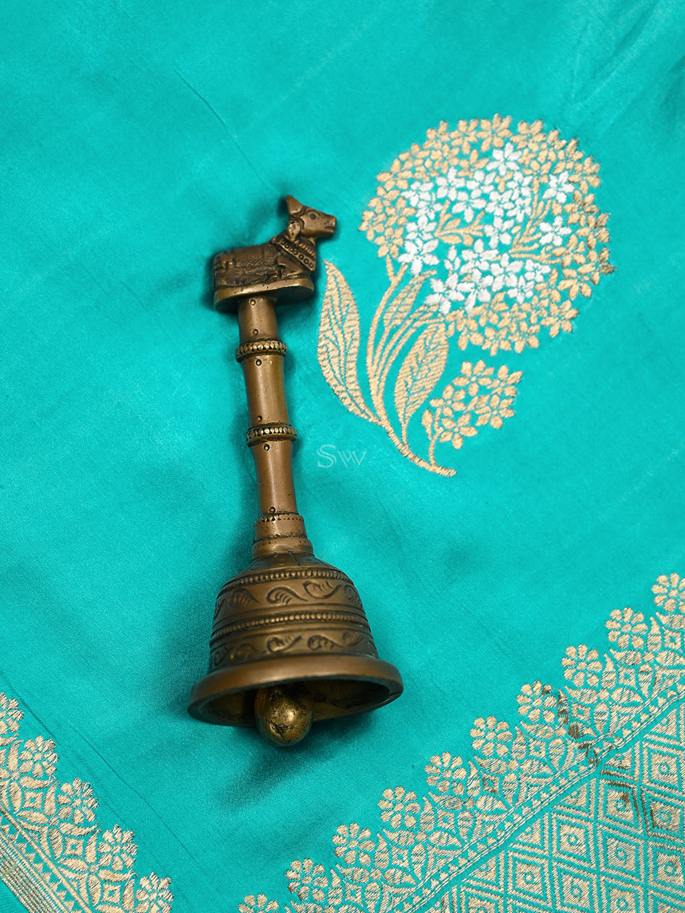 Aqua Blue Sona Roopa Boota Satin Silk Handloom Banarasi Saree - Sacred Weaves