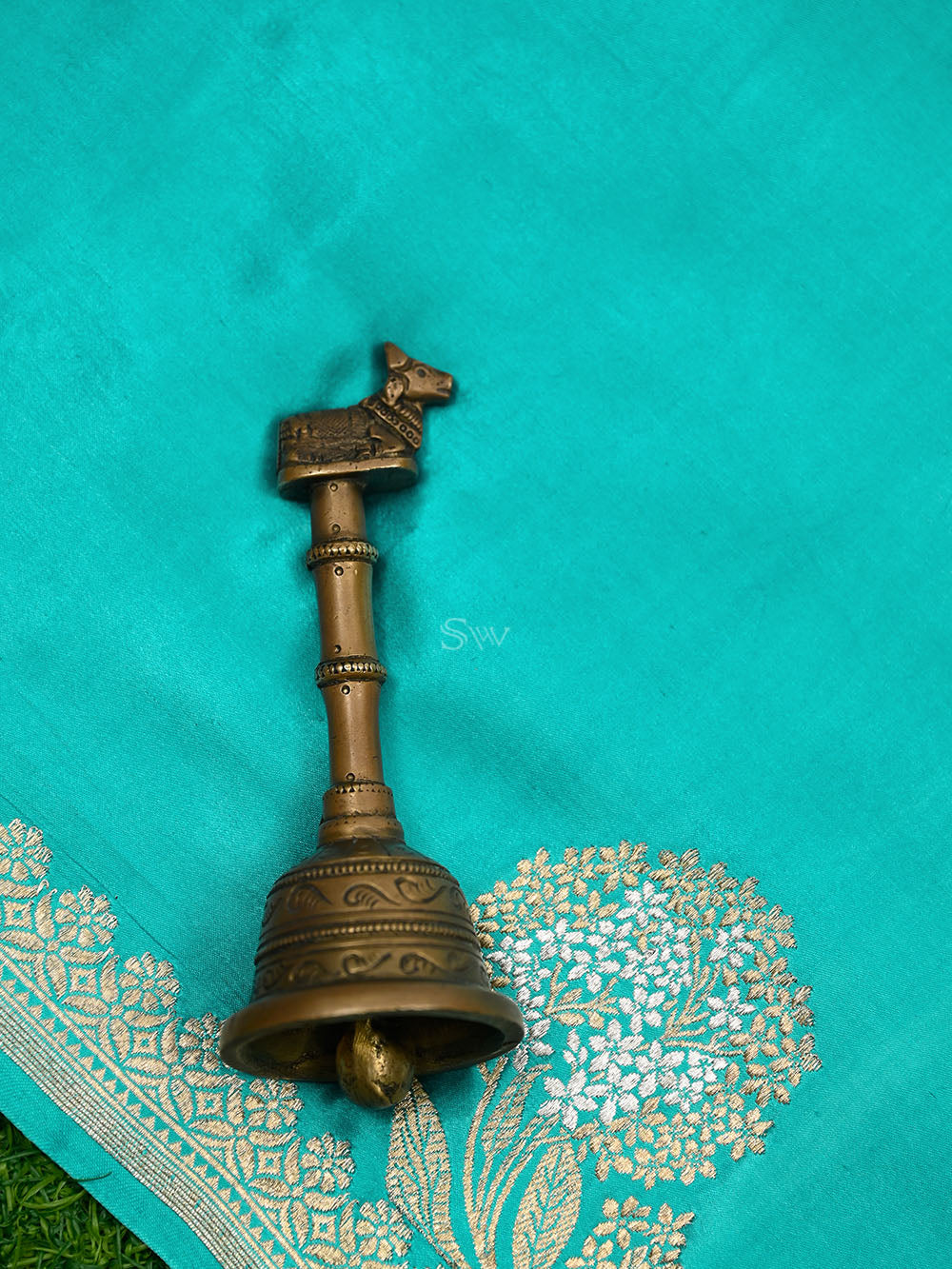 Aqua Blue Sona Roopa Boota Satin Silk Handloom Banarasi Saree - Sacred Weaves