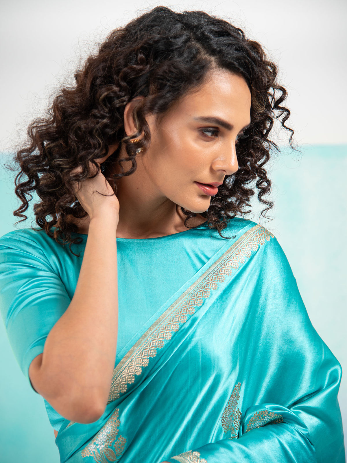 Aqua Blue Sona Roopa Boota Satin Silk Handloom Banarasi Saree - Sacred Weaves