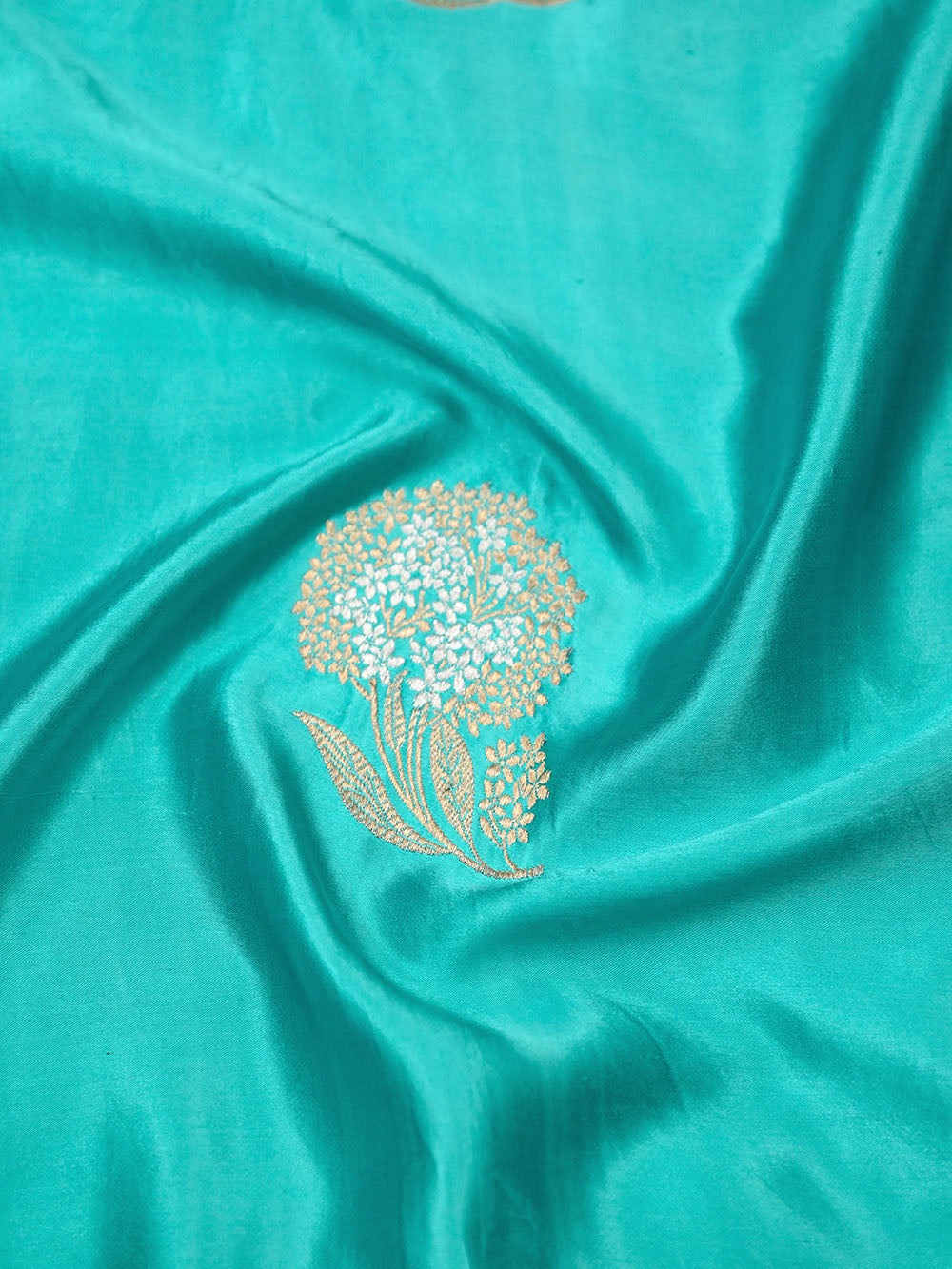 Aqua Blue Sona Roopa Boota Satin Silk Handloom Banarasi Saree - Sacred Weaves