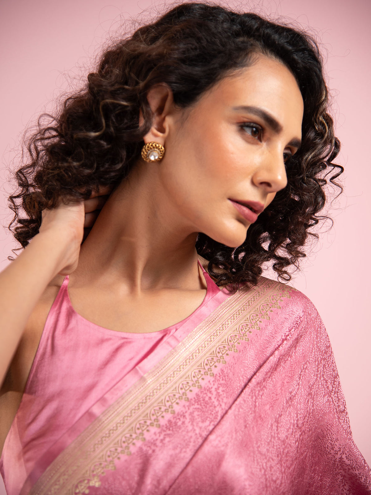 Onion Pink Satin Tanchoi Handloom Banarasi Saree - Sacred Weaves