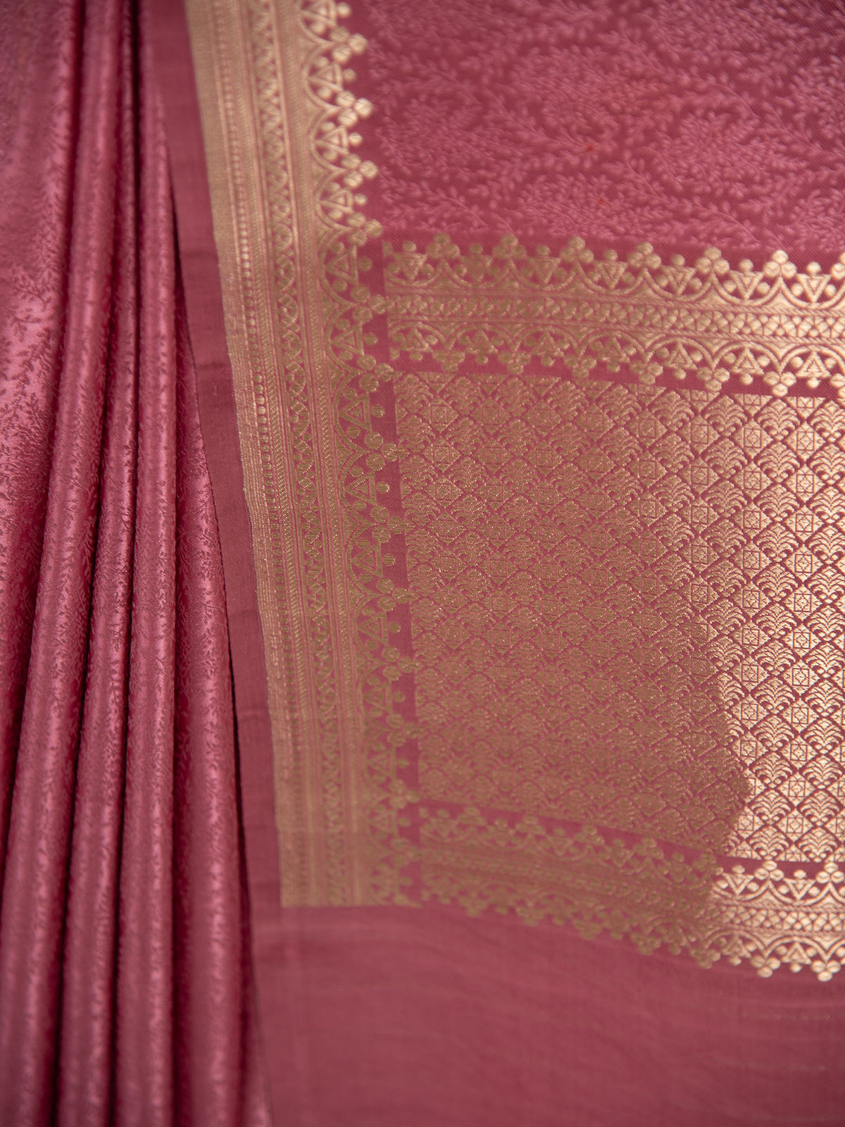Onion Pink Satin Tanchoi Handloom Banarasi Saree - Sacred Weaves