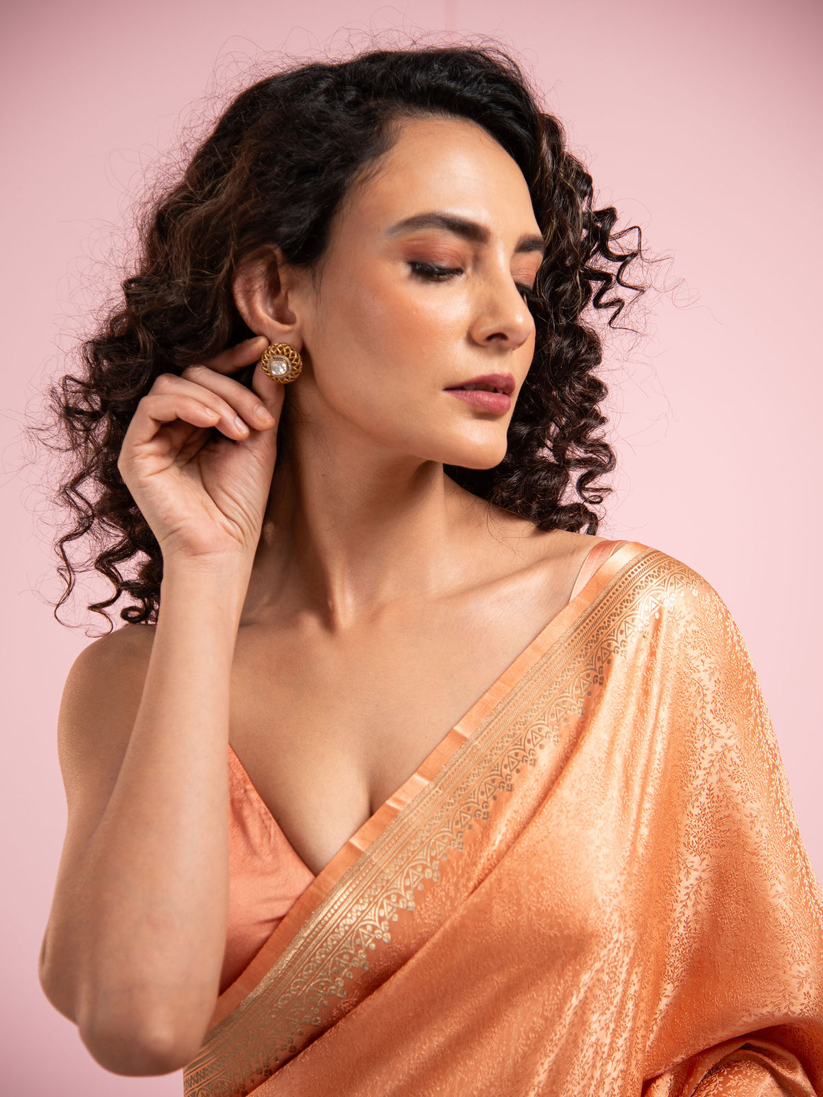 Peach Satin Tanchoi Handloom Banarasi Saree - Sacred Weaves