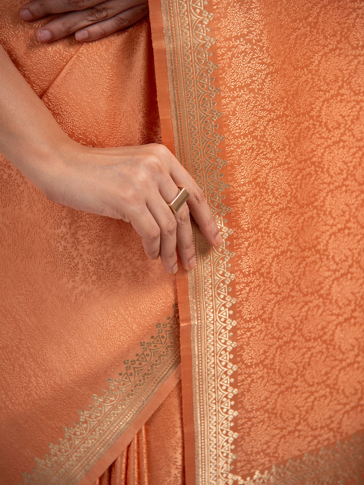 Peach Satin Tanchoi Handloom Banarasi Saree - Sacred Weaves