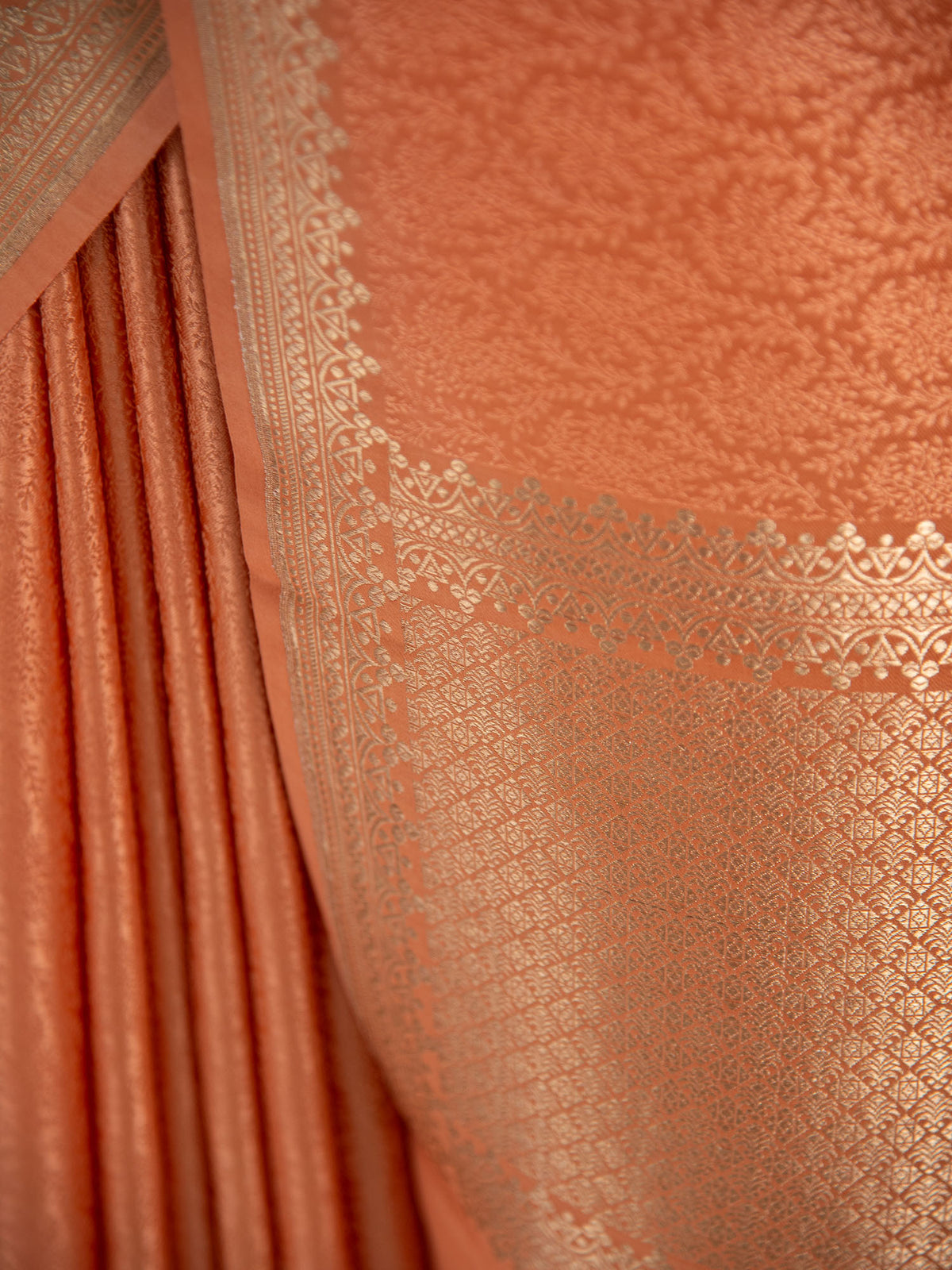 Peach Satin Tanchoi Handloom Banarasi Saree - Sacred Weaves
