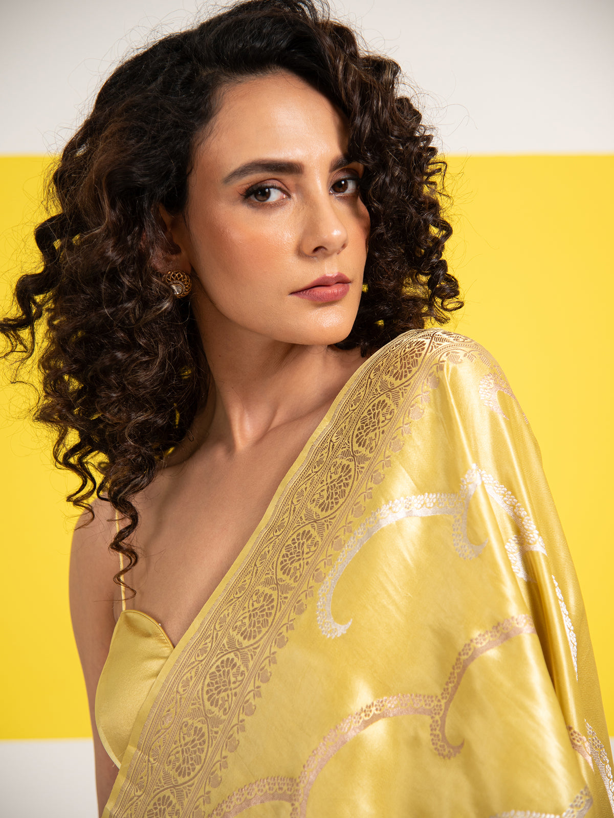 Lime Yellow Satin Sona Roopa Leheriya Handloom Banarasi Saree - Sacred Weaves