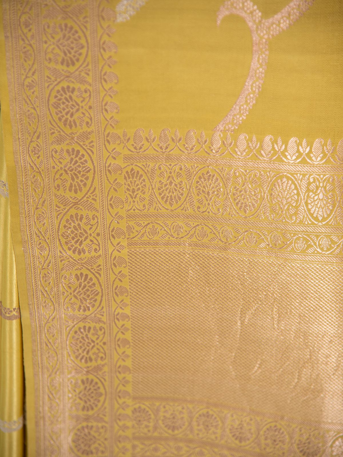 Lime Yellow Satin Sona Roopa Leheriya Handloom Banarasi Saree - Sacred Weaves