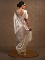 Cream Sona Roopa Boota Satin Silk Handloom Banarasi Saree - Sacred Weaves