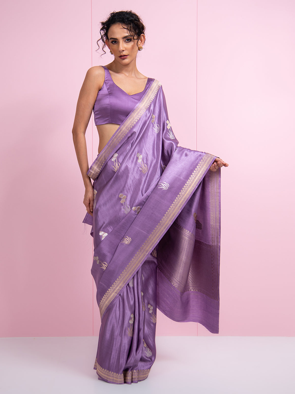 Pastel Purple Boota Satin Silk Handloom Banarasi Saree - Sacred Weaves