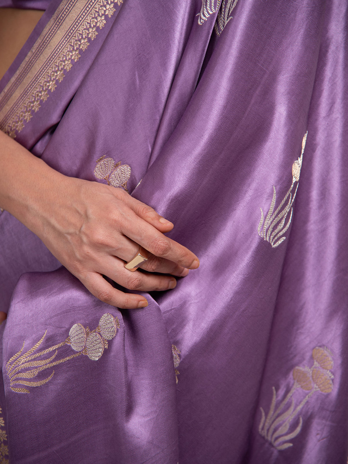 Pastel Purple Boota Satin Silk Handloom Banarasi Saree - Sacred Weaves