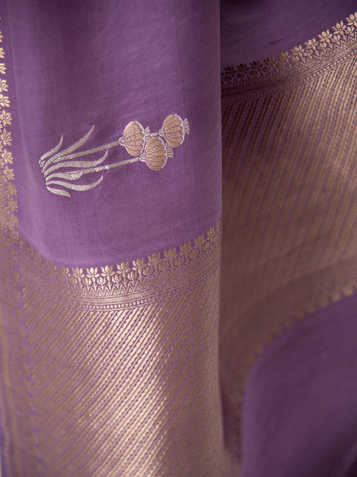 Pastel Purple Boota Satin Silk Handloom Banarasi Saree - Sacred Weaves