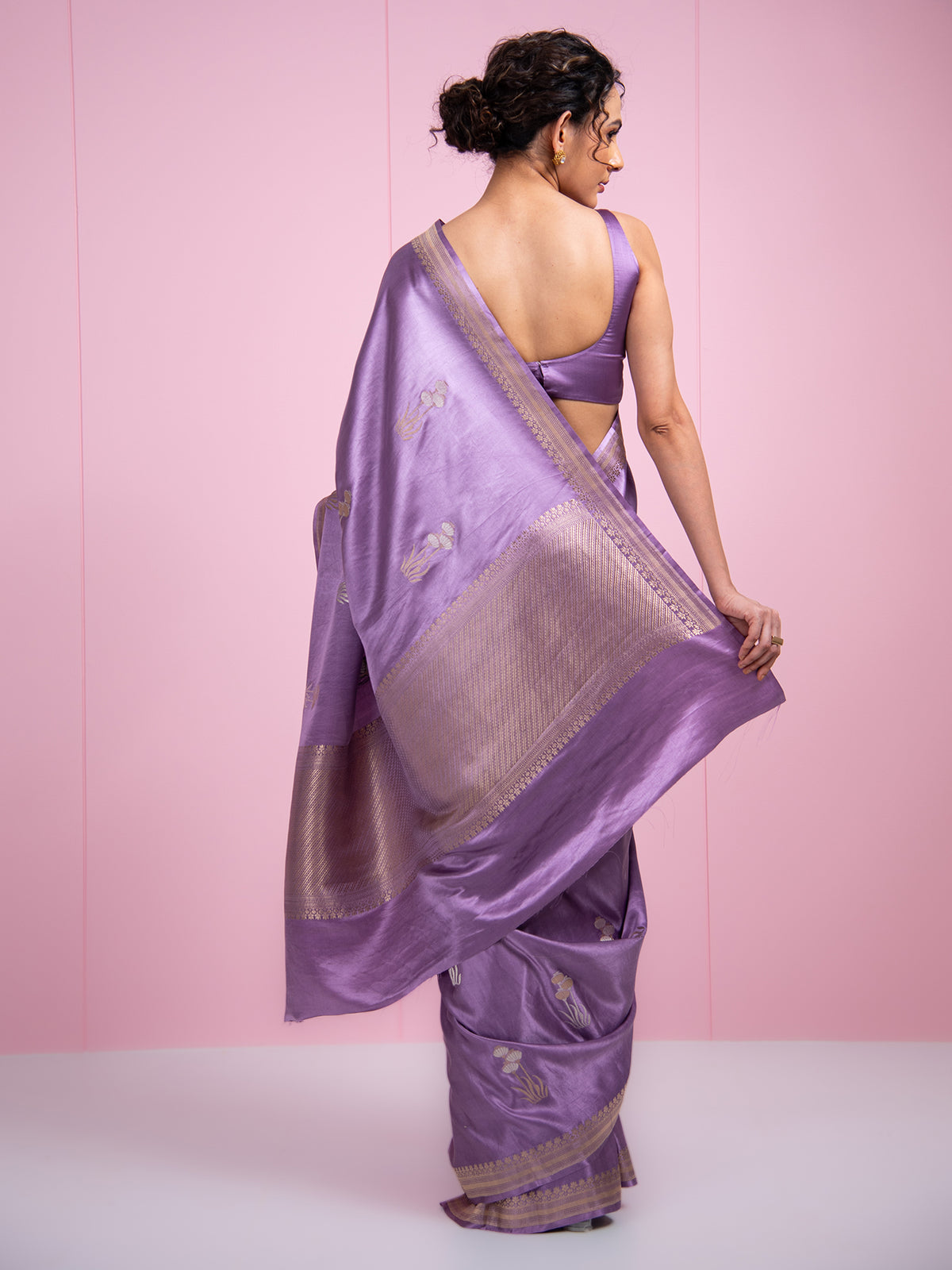 Pastel Purple Boota Satin Silk Handloom Banarasi Saree - Sacred Weaves