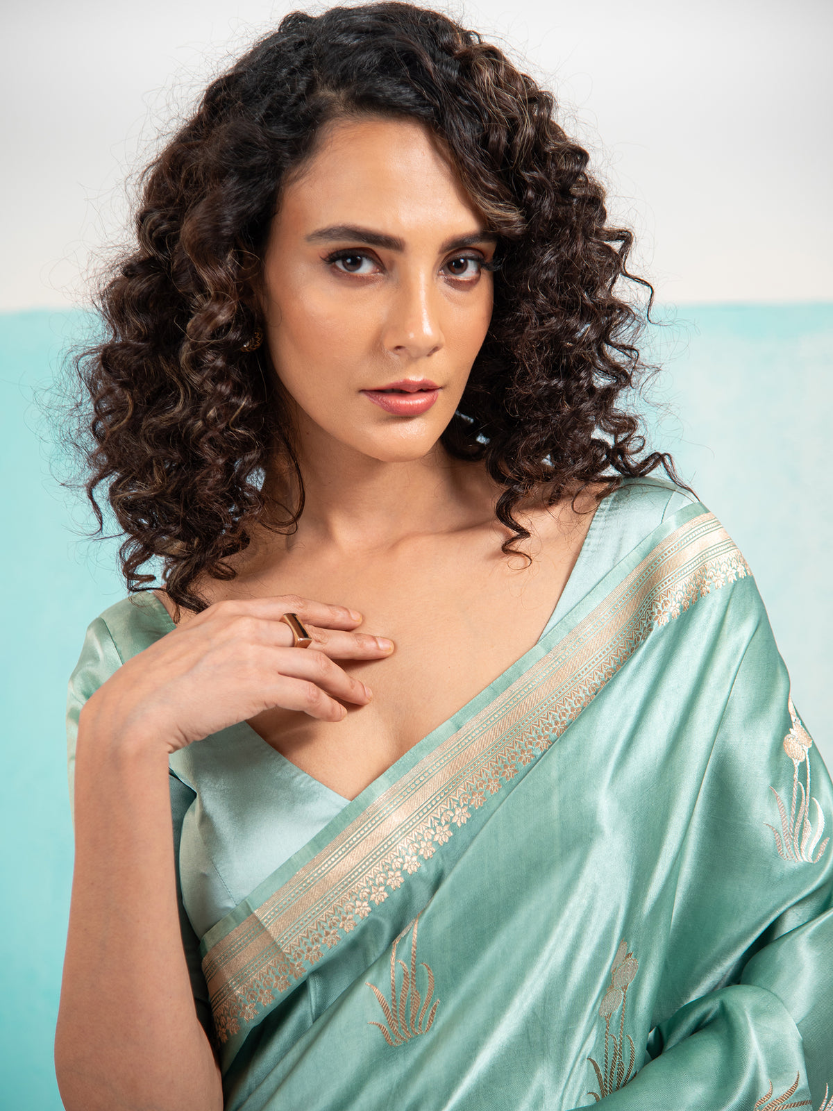 Greenish Grey Purple Boota Satin Silk Handloom Banarasi Saree - Sacred Weaves