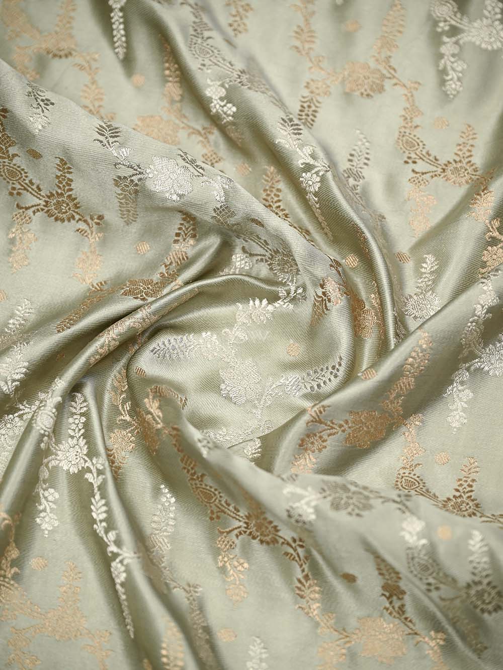 Grey Satin Sona Roopa Jaal Handloom Banarasi Saree - Sacred Weaves