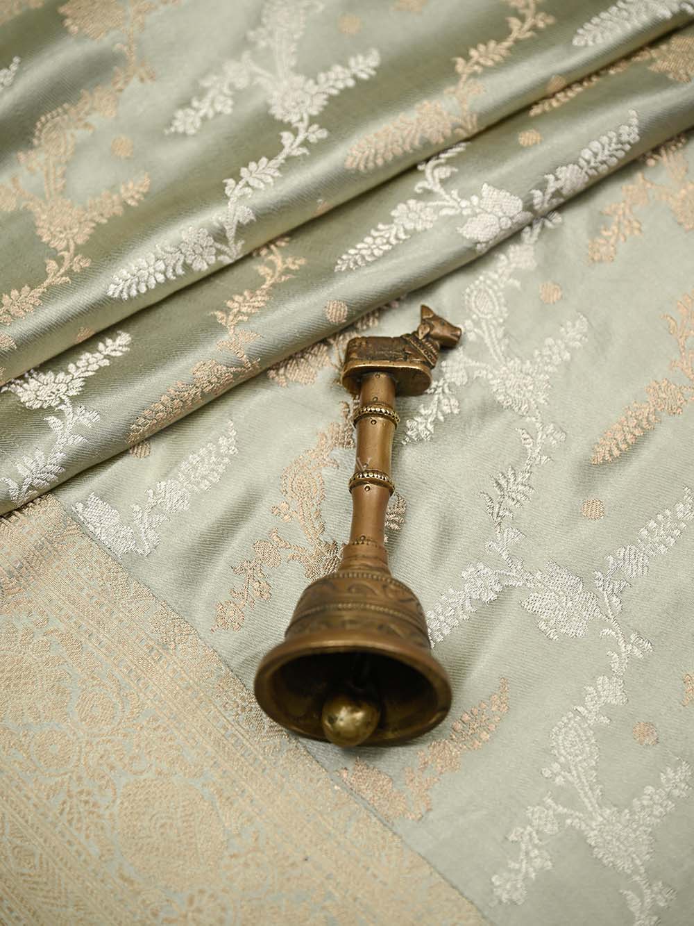 Grey Satin Sona Roopa Jaal Handloom Banarasi Saree - Sacred Weaves