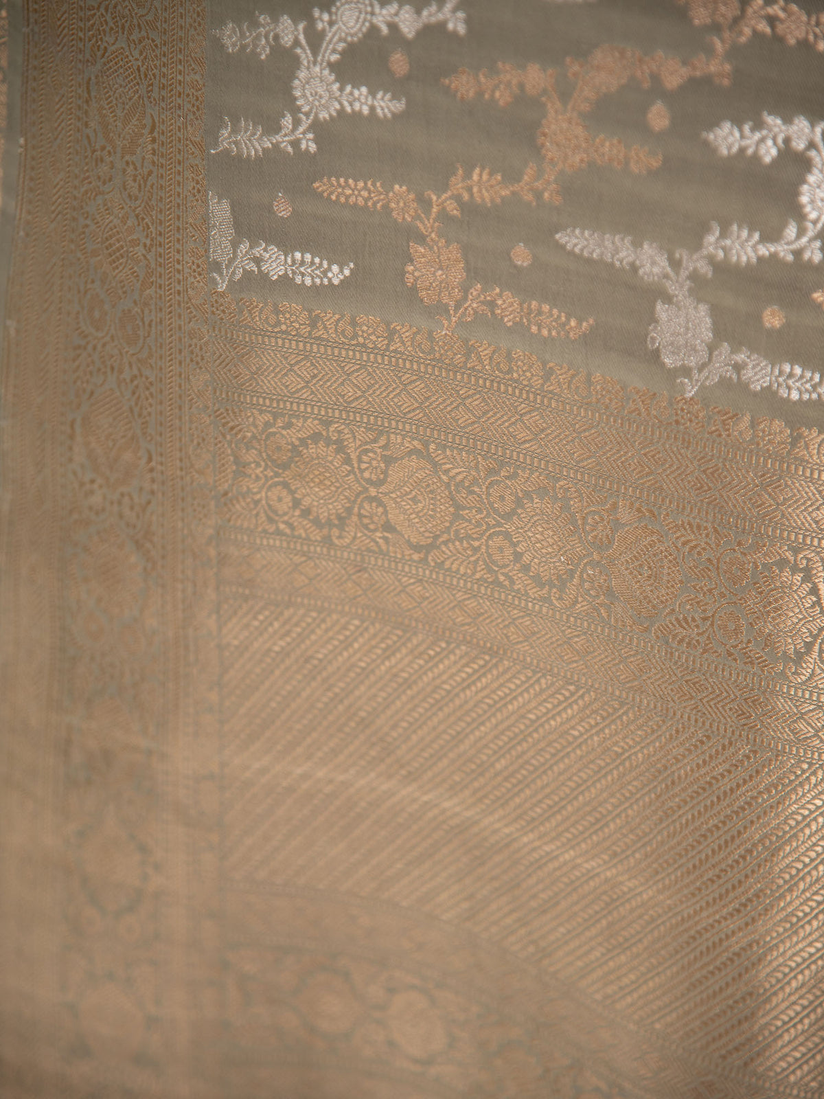 Grey Satin Sona Roopa Jaal Handloom Banarasi Saree - Sacred Weaves