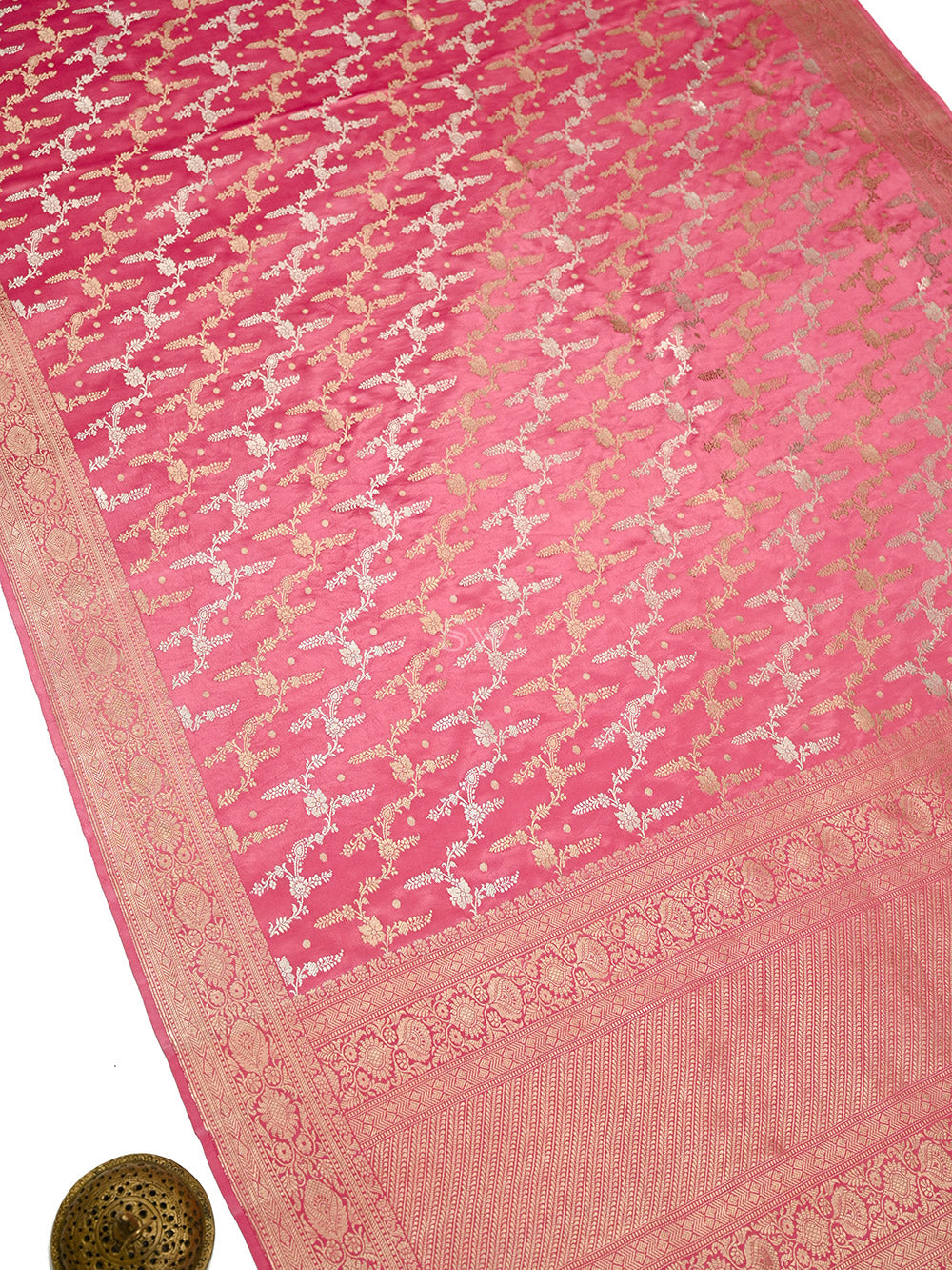 Pastel Pink Satin Sona Roopa Jaal Handloom Banarasi Saree - Sacred Weaves