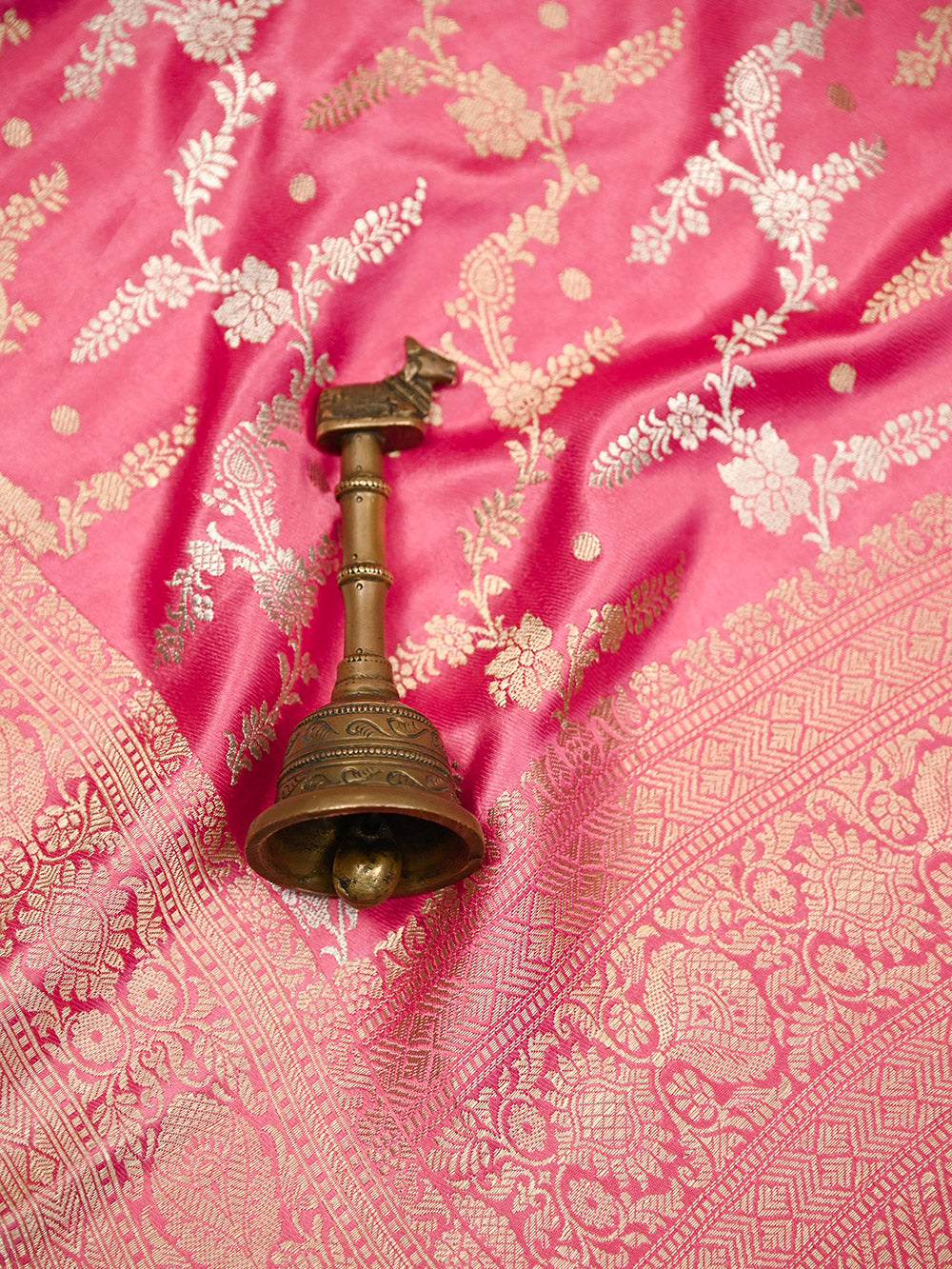 Pastel Pink Satin Sona Roopa Jaal Handloom Banarasi Saree - Sacred Weaves