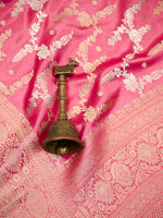 Pastel Pink Satin Sona Roopa Jaal Handloom Banarasi Saree - Sacred Weaves