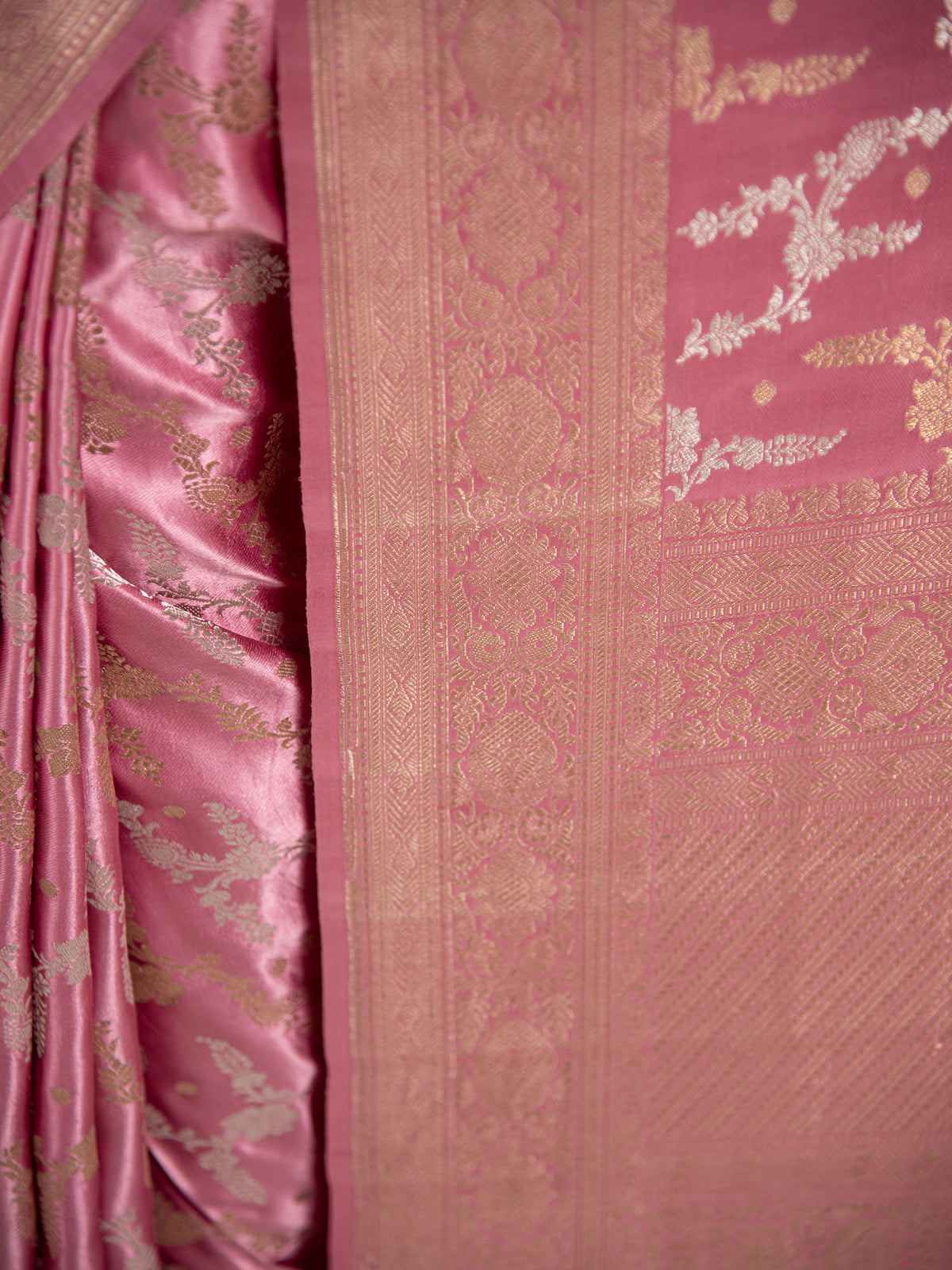 Pastel Pink Satin Jaal Handloom Banarasi Saree - Sacred Weaves