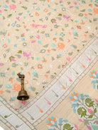 Off White Meenakari Jaal Moonga Tussar Silk Handloom Banarasi Saree - Sacred Weaves